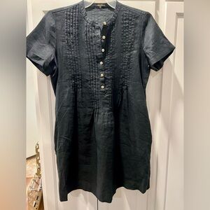 QUINCE  Black Short Sleeve Linen Dress.  Size Medium.  Pleated in front.